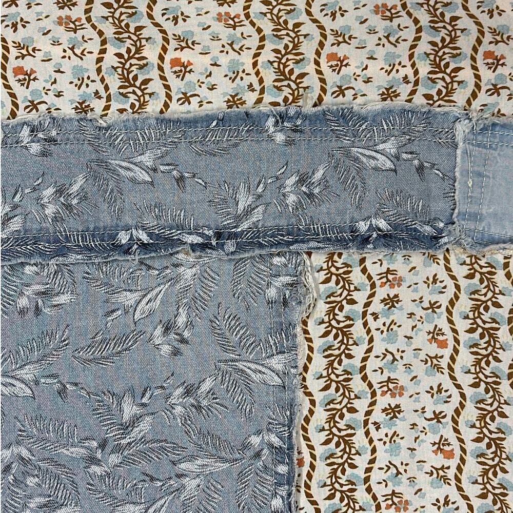 POL Patchwork Exposed Seam Button Up Top Chambray Floral Long Sleeve Boho Sz S - Picture 12 of 14